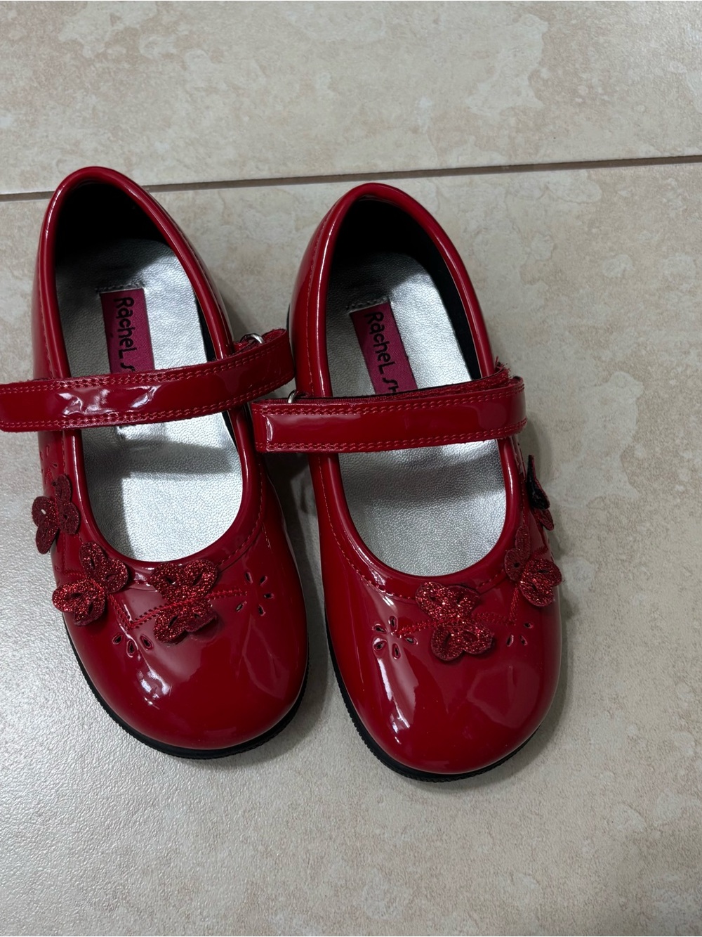 Red Mary Jane Shoes with Floral Accents